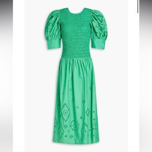 Shirred broderie anglaise cotton midi dress